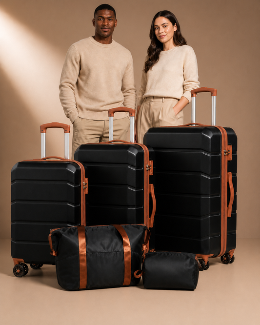Lavenham 5 Piece Hard Shell Suitcase Set with Travel Bag - lifestyle view