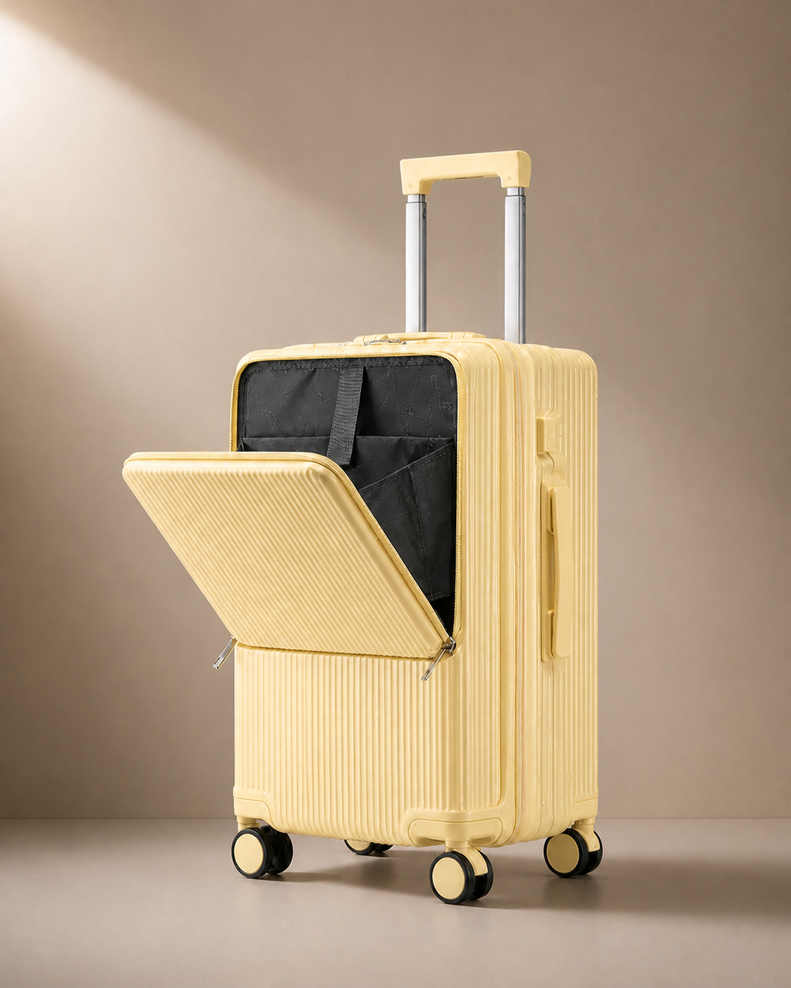 Yellow Looe Aluminium Frame Cabin Suitcase with Cup Holder and USB Port - 20/24/26 Inch