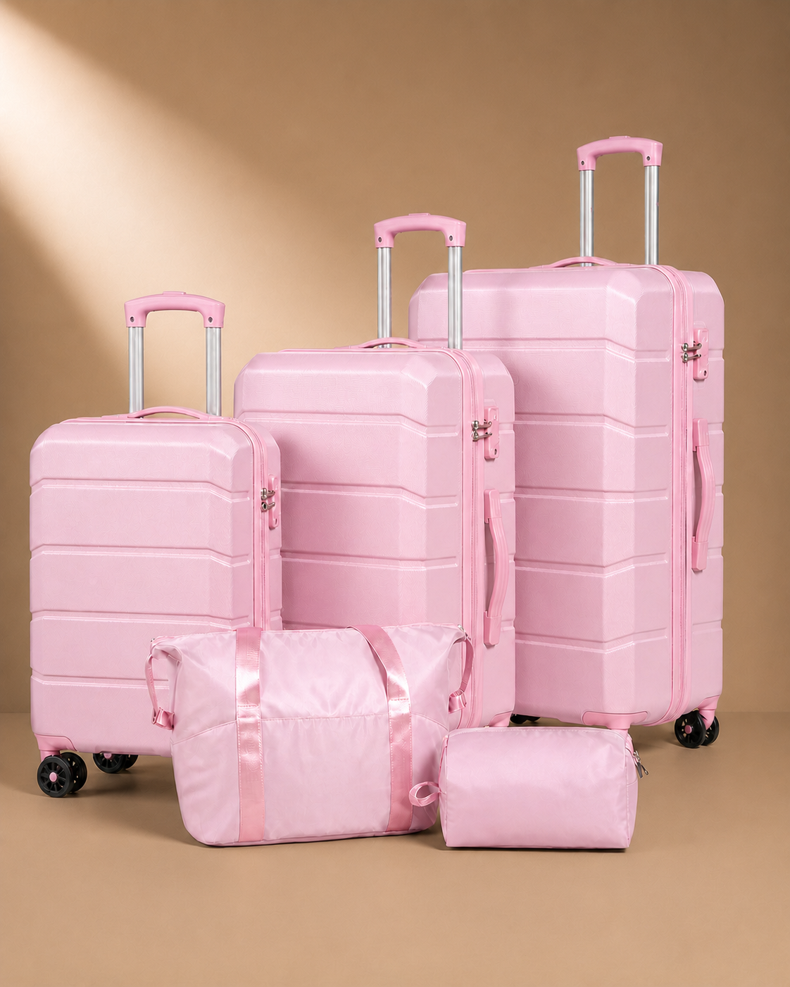Lavenham 5 Piece Hard Shell Suitcase Set with Travel Bag in Pink