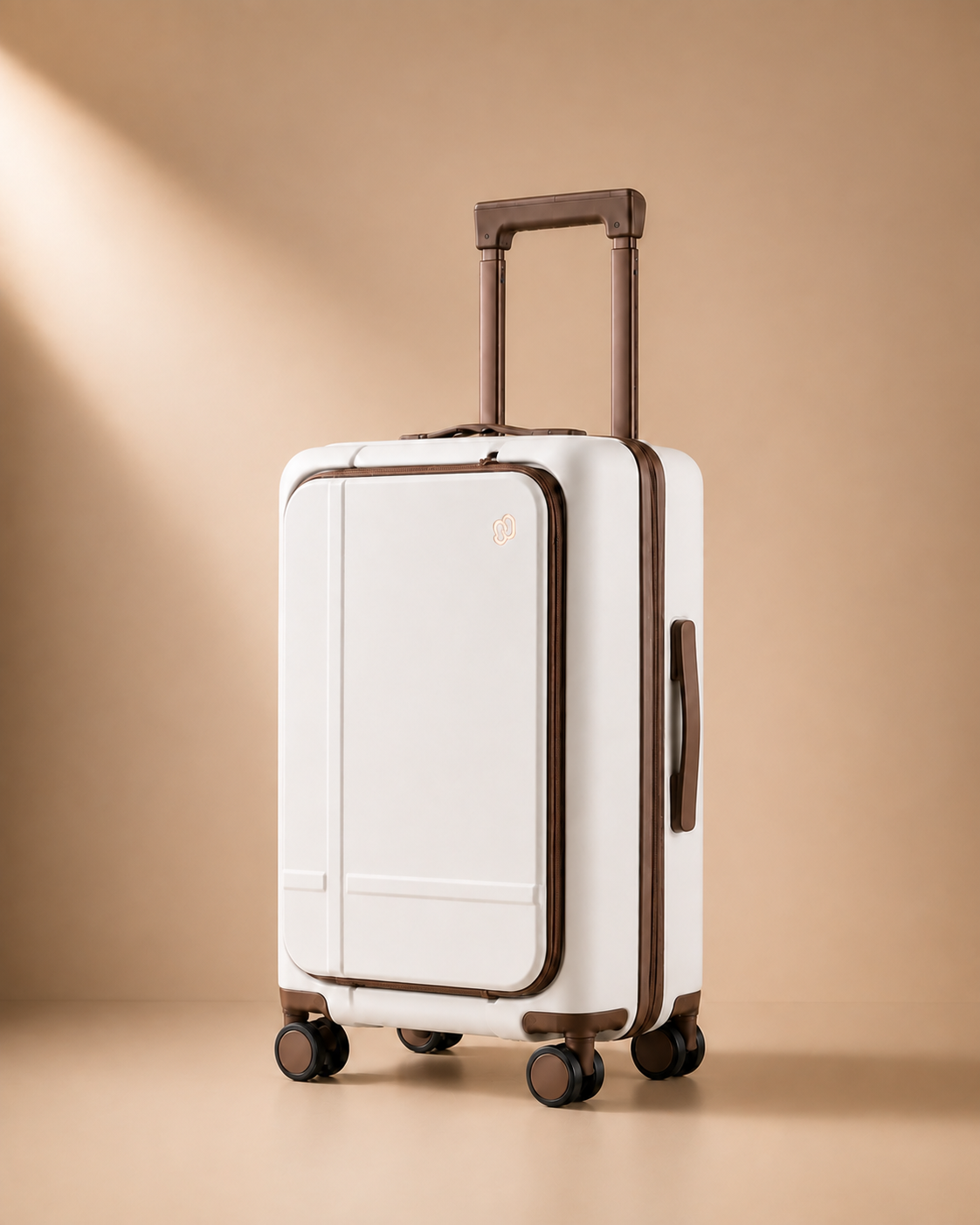 Kingsand Front-Opening Cabin Suitcase with Laptop Pocket - 20/25 Inch in White & Brown