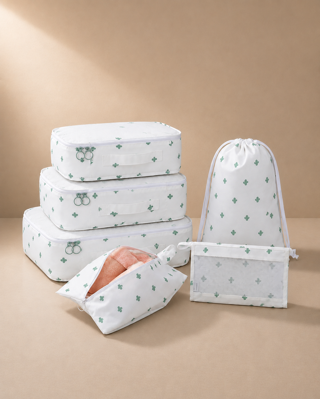 Edale Travel Packing Cubes in White Cactus - 8 Pieces