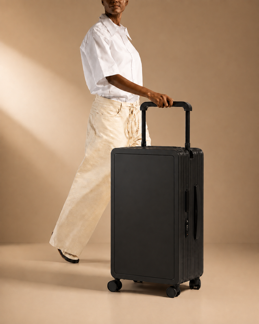 Lyme Hard Shell Cabin Suitcase - 20/25 Inch lifestyle view with front panel