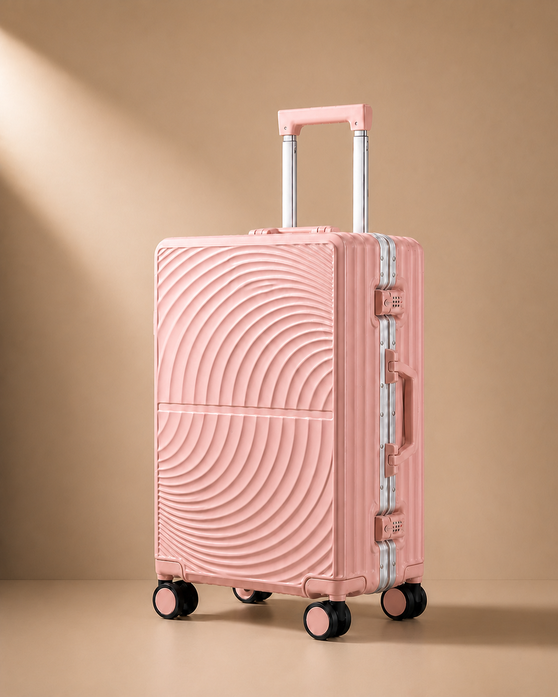 Swanage Large Capacity Aluminium Frame Cabin Suitcase in Pink, 20-29 Inch - front view