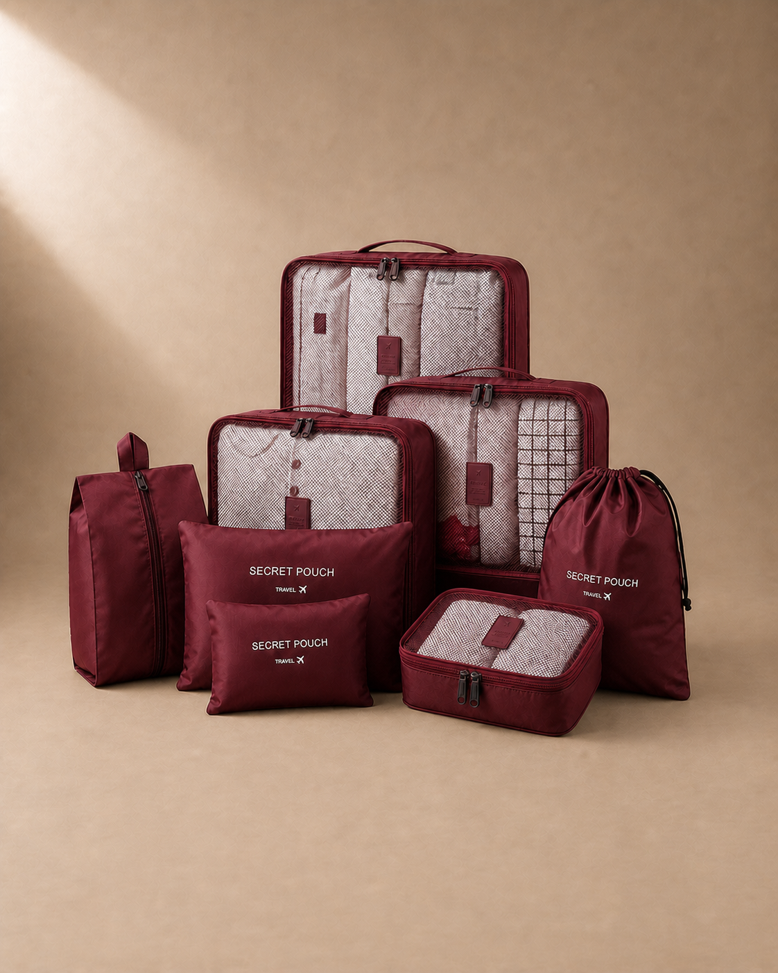 Grassington Travel Packing Cubes in Wine Red