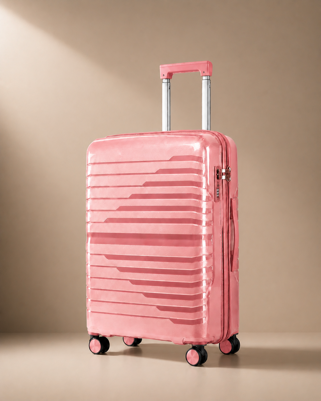 Cartmel Large Capacity Hard Shell Cabin Suitcase - 20/24/28 Inch in Rose Gold - premium front view