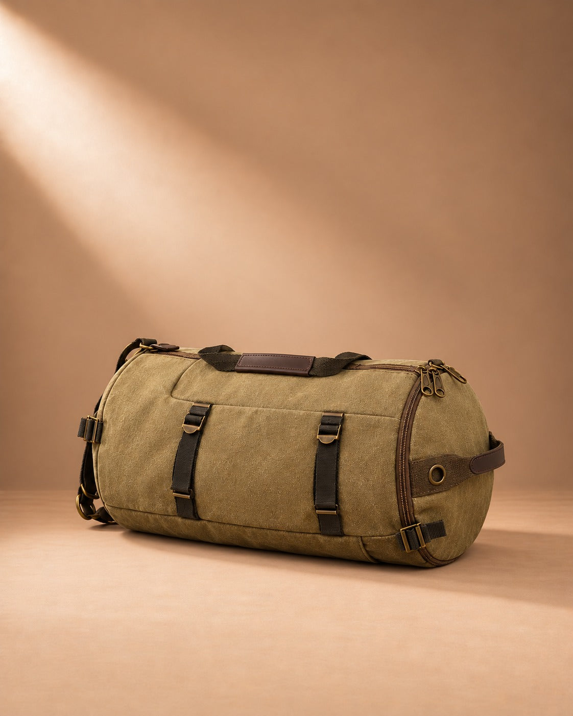 Arncliffe Canvas Barrel Duffle Backpack - Khaki