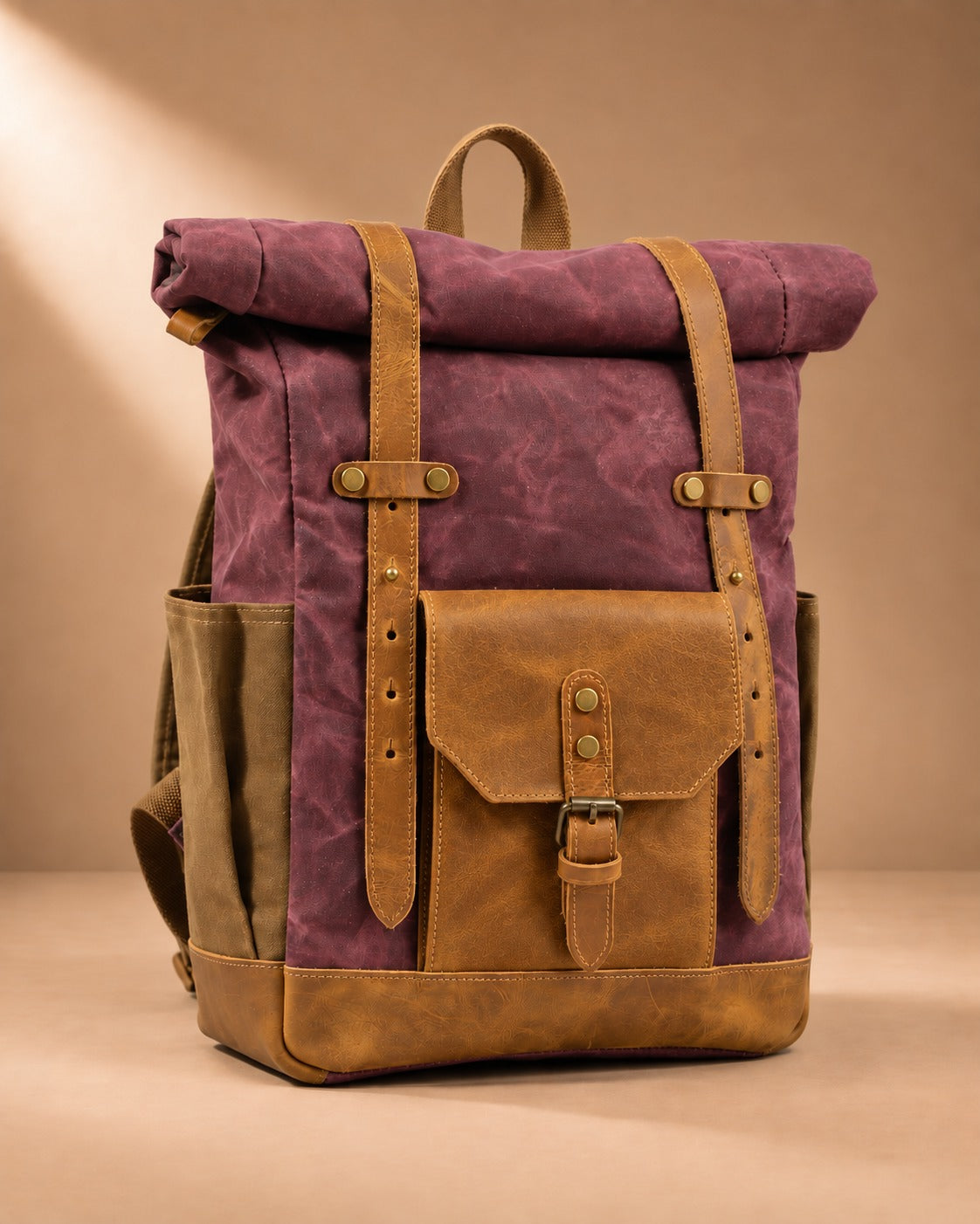 Glencoe Waxed Canvas Roll Top Backpack - pink