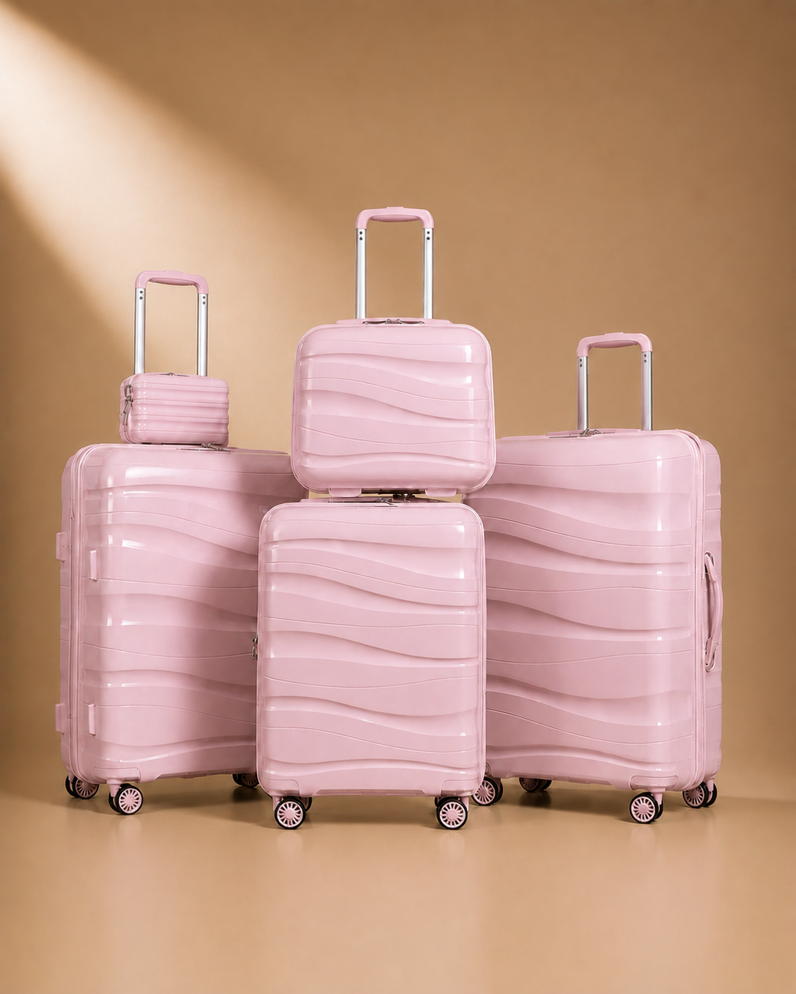Gairloch 5 Piece Luggage Set in Pink - Studio Product View