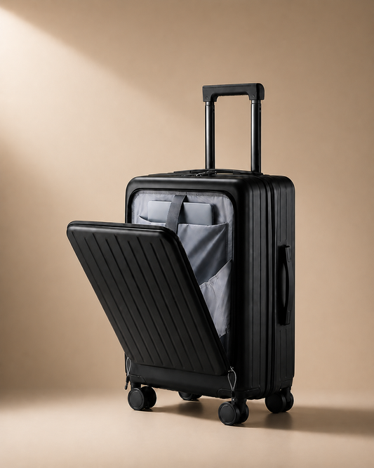 Bantham Front-Opening Cabin Suitcase with USB Port - 20-28 Inch in Black