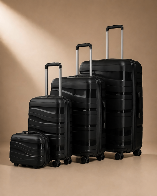 Rannoch 4 piece hard shell suitcase set in black