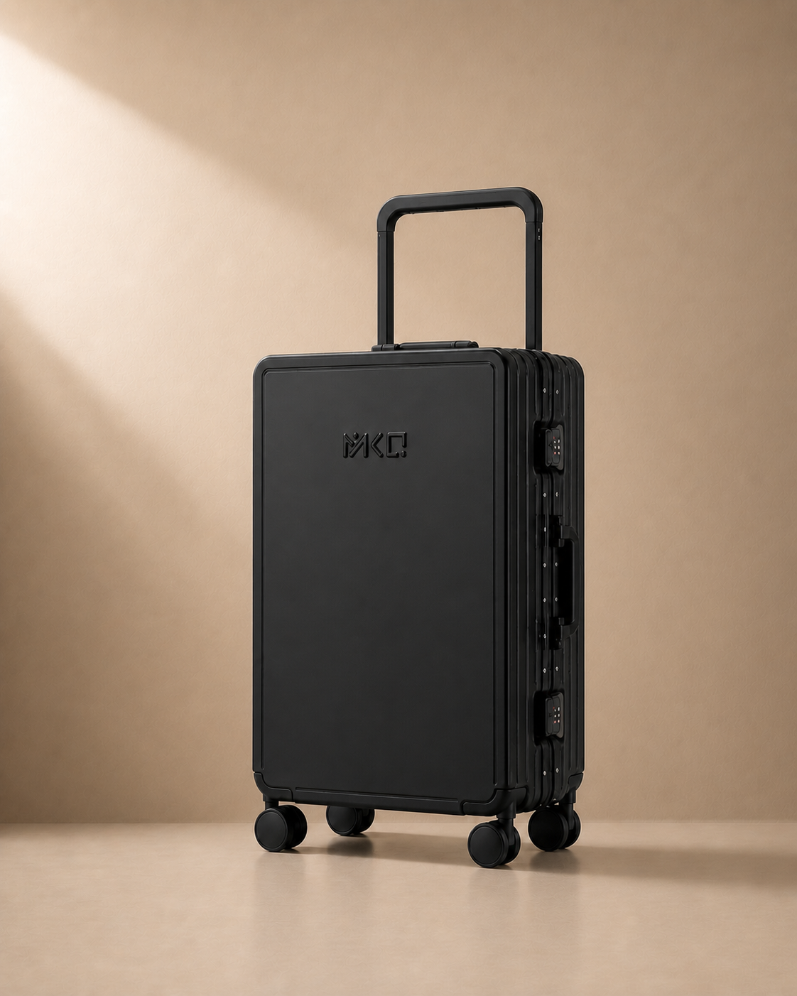 Black Mevagissey aluminium frame cabin suitcase with secure latch locks