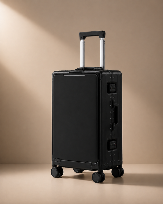 Zennor Aluminium Frame Cabin Suitcase in Black - front view