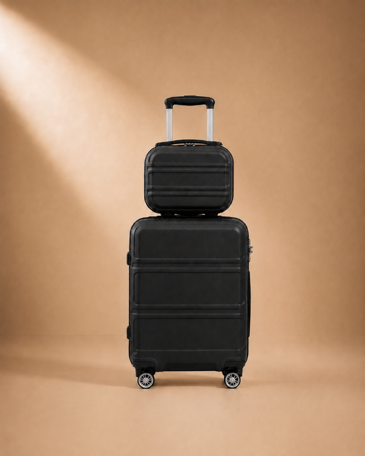 Tenby black two-piece suitcase set — premium studio product view