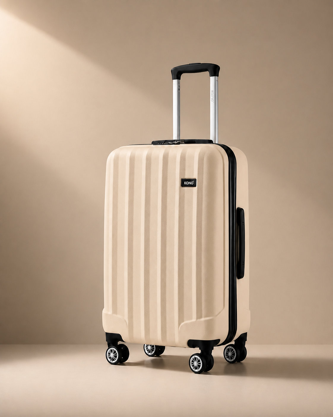 Exmouth beige hard shell cabin suitcase, premium studio product view