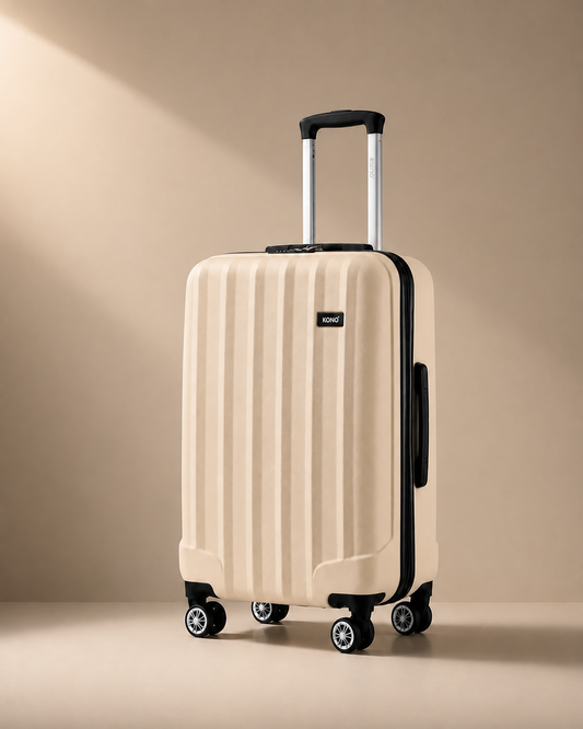 Exmouth beige hard shell cabin suitcase, premium studio product view