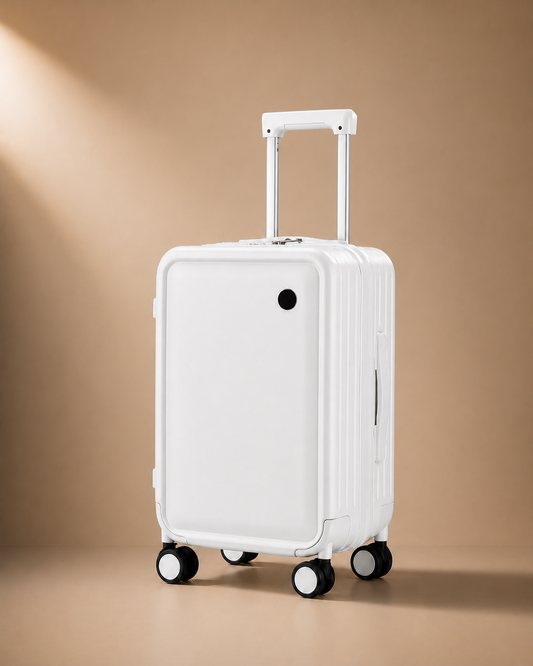 Beesands hard shell cabin suitcase in white - main studio view