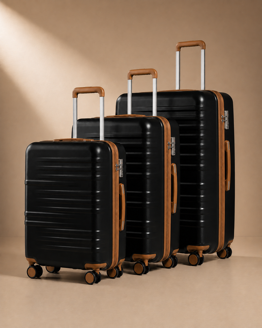 Harlech 2/3 Piece Hard Shell Suitcase Set - 20/24/28 Inch in Black