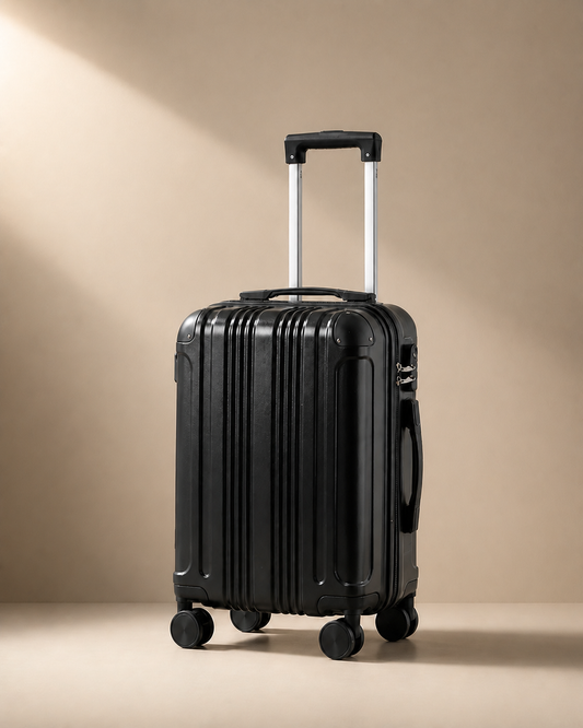 Warkworth black lightweight 20 inch cabin suitcase with hard shell and smooth spinner wheels