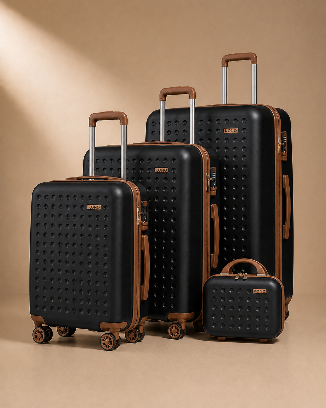 Porthgwarra 4 Piece Hard Shell Suitcase Set with Travel Bag in Black