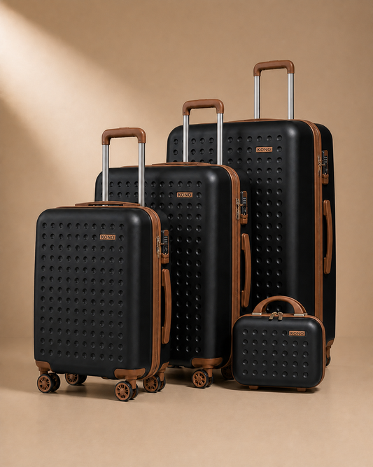 Porthgwarra 4 Piece Hard Shell Suitcase Set with Travel Bag in Black