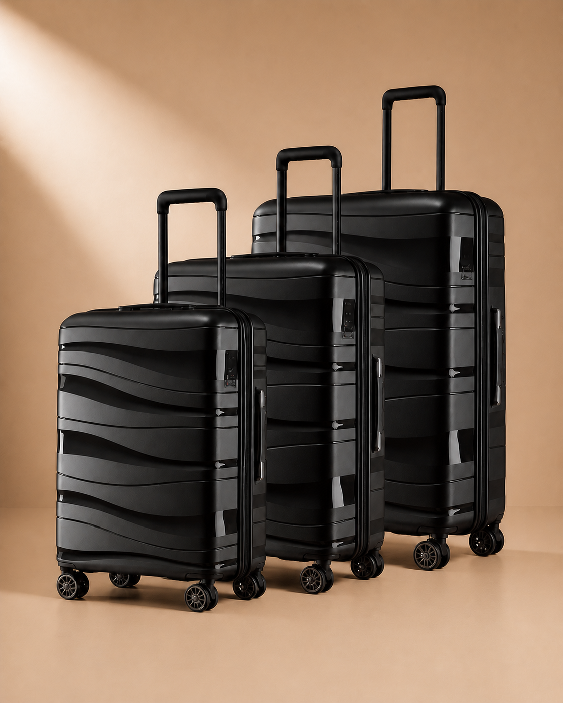 Crovie Large Capacity 3 Piece Hard Shell Suitcase Set - 20/24/28 Inch in Black