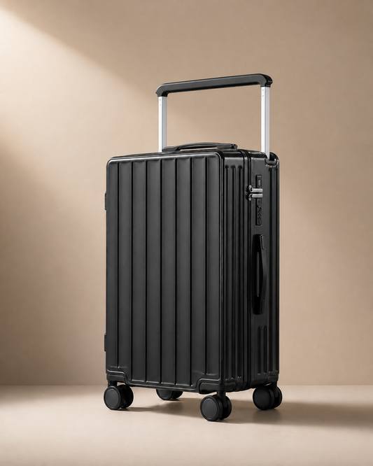 Veryan black wide pull rod cabin suitcase with TSA lock and smooth spinner wheels