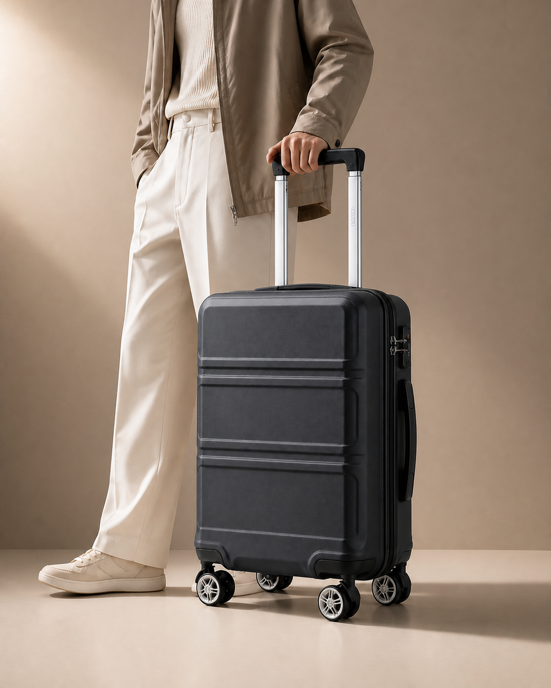 Bamburgh Large Capacity Hard Shell Cabin Suitcase - 20/24/28 Inch - Lifestyle View