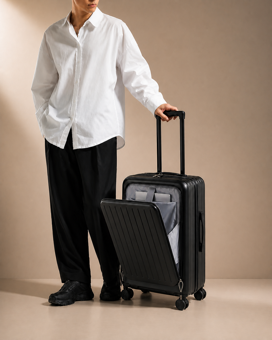Bantham Front-Opening Cabin Suitcase with USB Port - 20-28 Inch - Lifestyle View