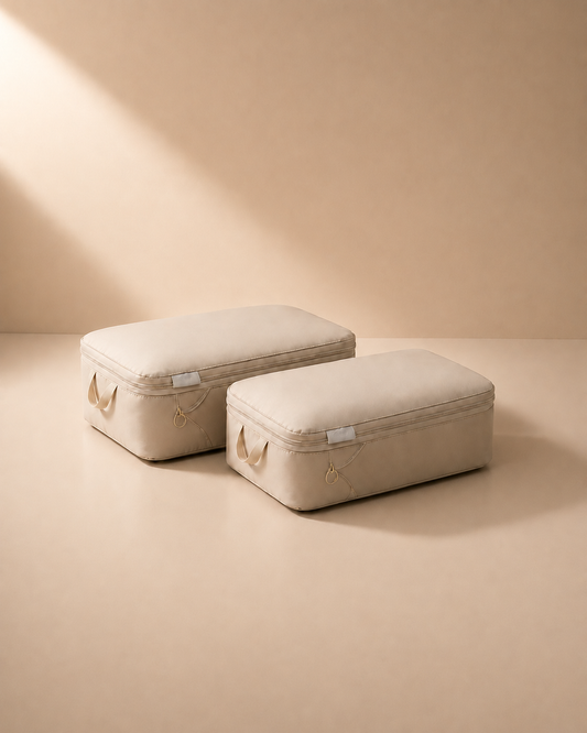 Hathersage beige two piece compression packing cube set - premium studio product photo