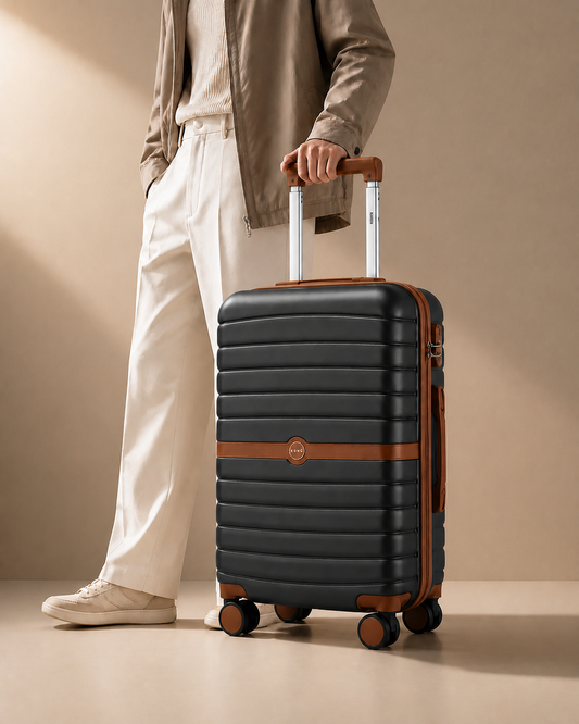 Padstow lightweight hard shell cabin suitcase with TSA lock and brown trim