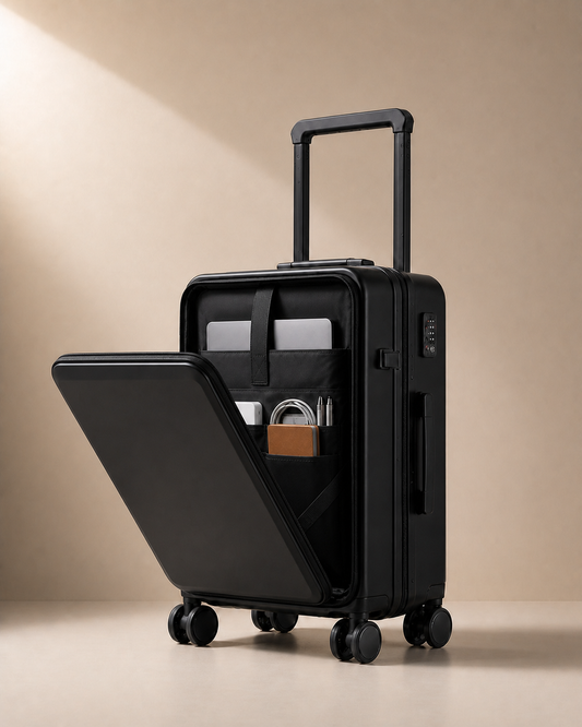 Abbotsbury Hard Shell Cabin Suitcase with USB Port front opening view