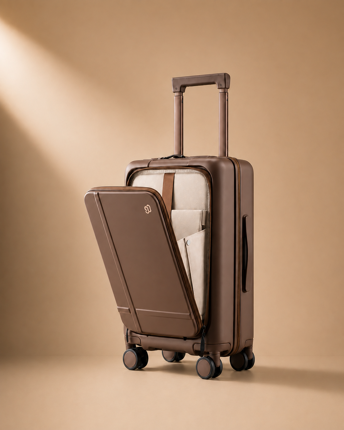 Kingsand Front-Opening Cabin Suitcase with Laptop Pocket - 20/25 Inch open front pocket in Brown