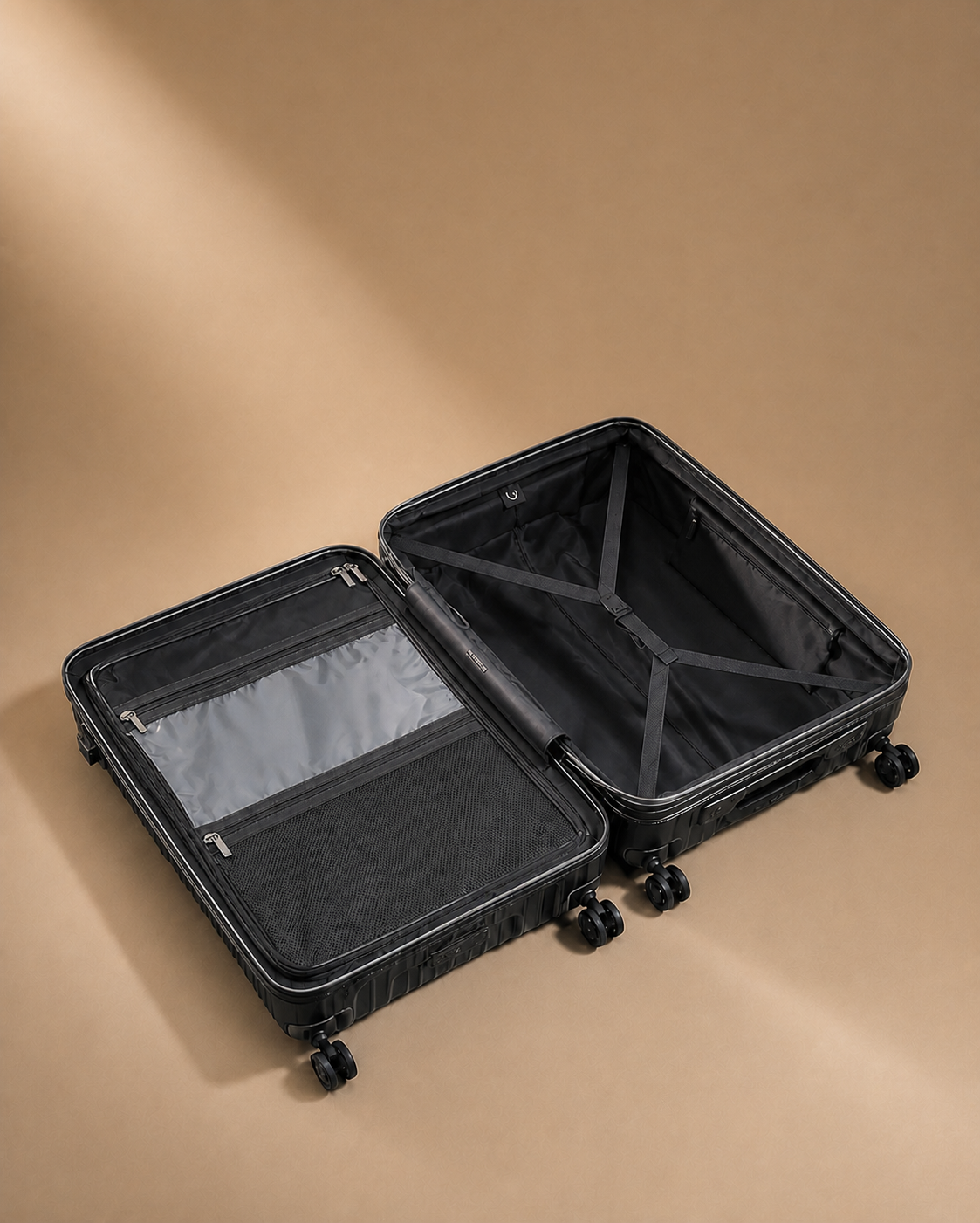 Appledore Front-Opening Cabin Suitcase with USB Port - 20/24 Inch - open suitcase interior and organised packing view