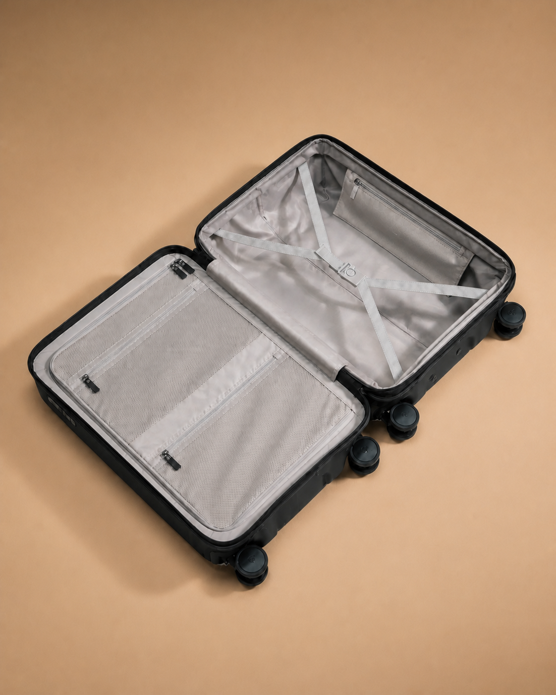 Portree 5 Piece Hard Shell Suitcase Set - 18/20/26/29/32 Inch - open suitcase interior and organised packing view