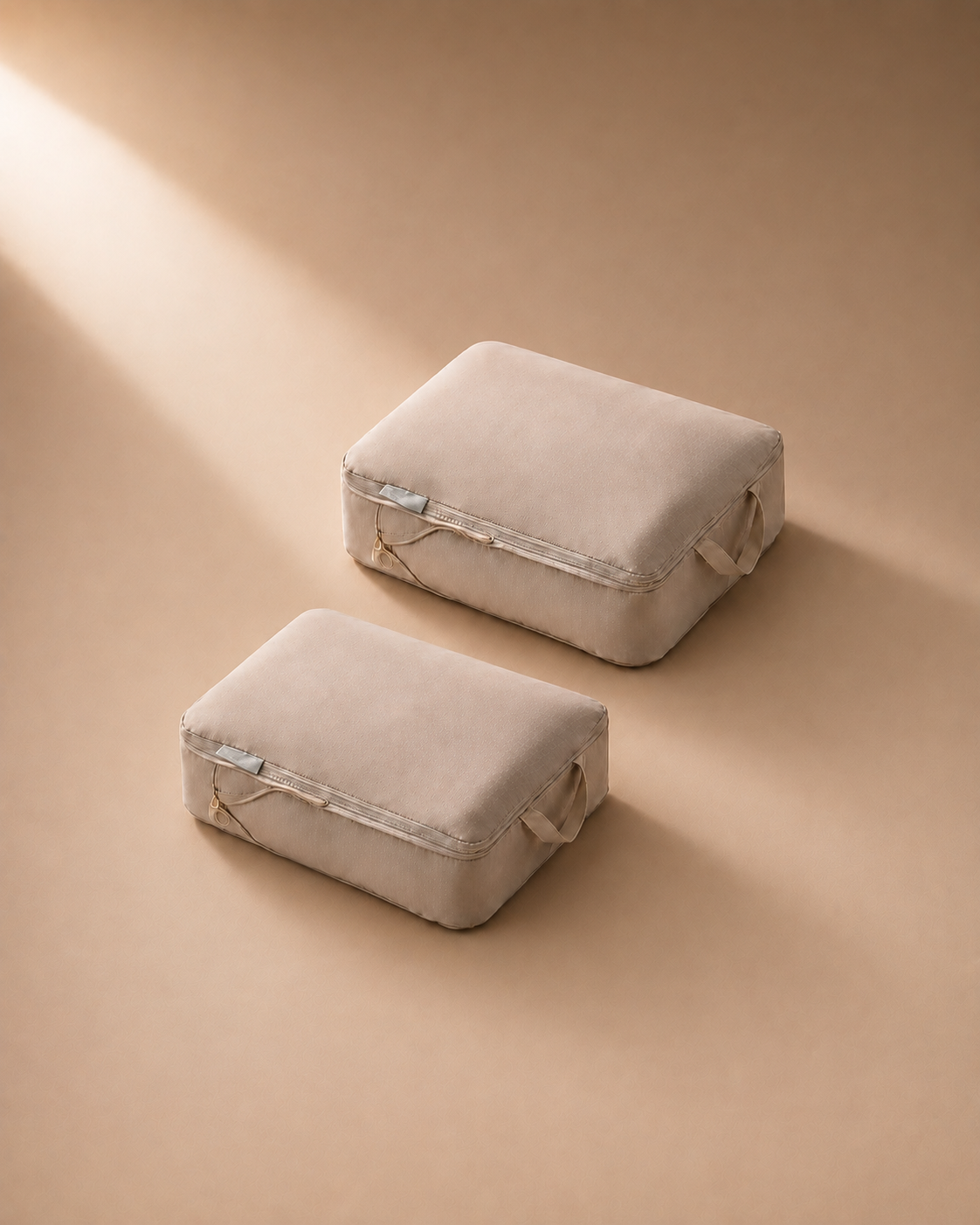 Hathersage beige travel organiser bags - premium studio product photo