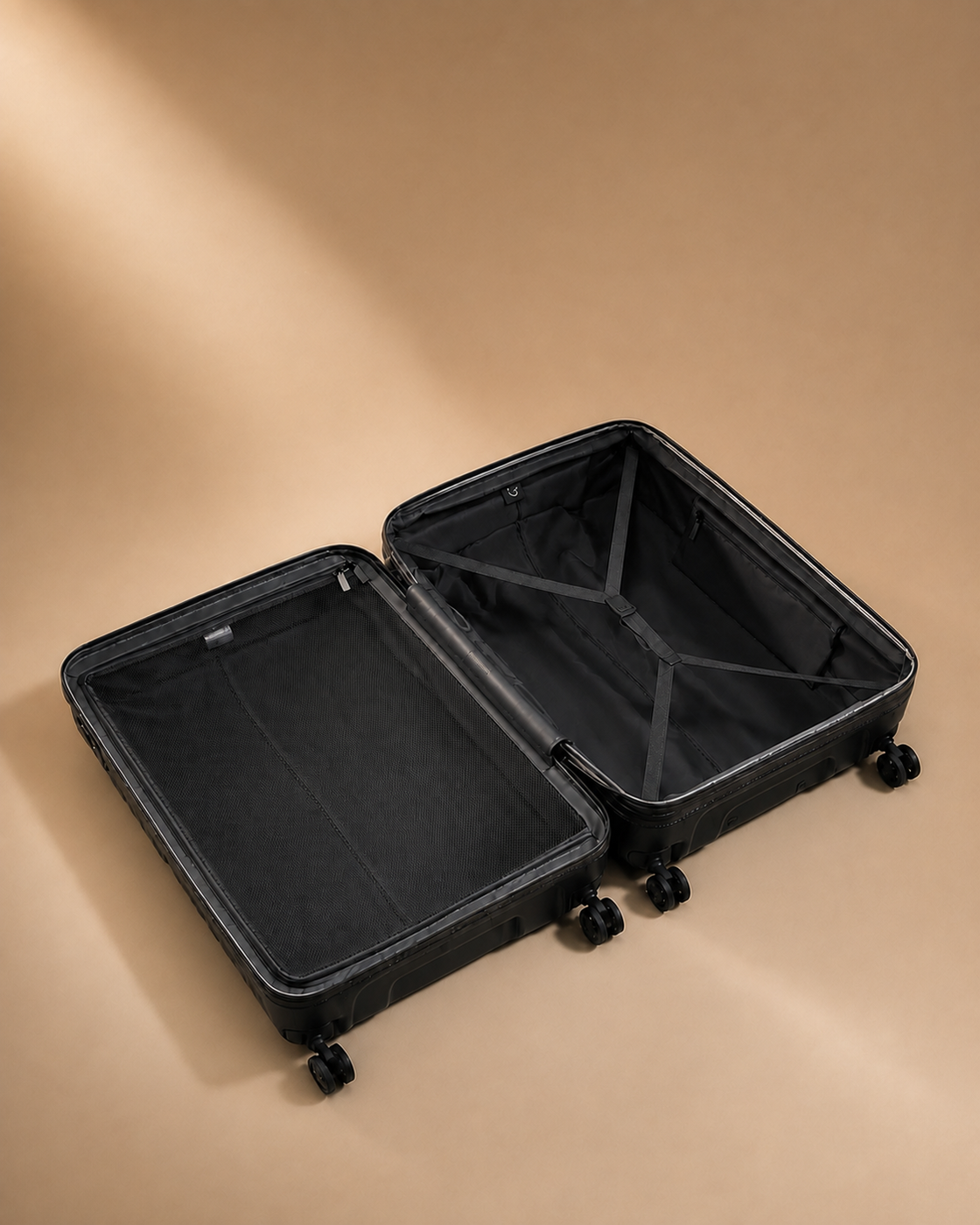 Zennor Aluminium Frame Cabin Suitcase in Black - open interior view