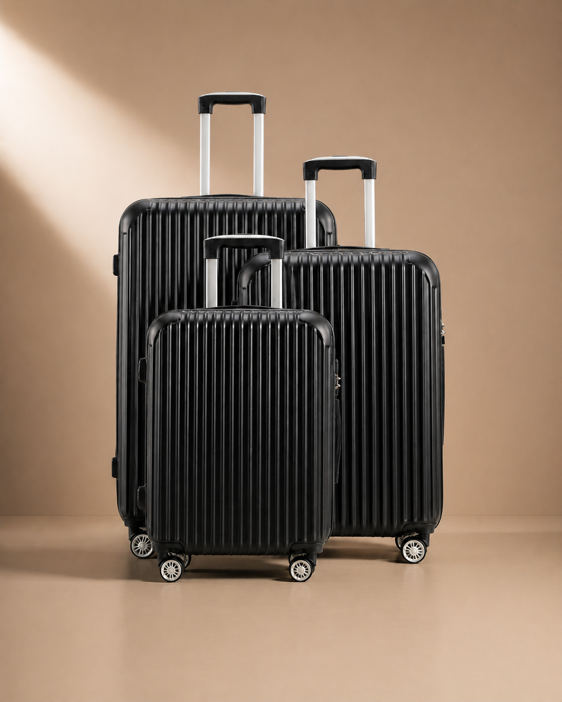 Cullen hard shell 28 inch suitcase set in black - front studio view