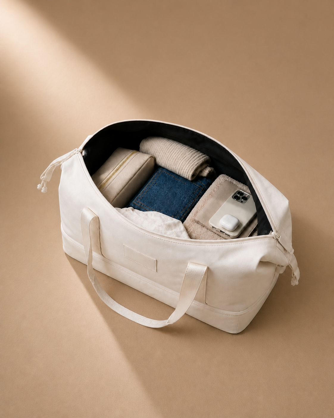 Open Coniston travel bag showing spacious organised packing compartment