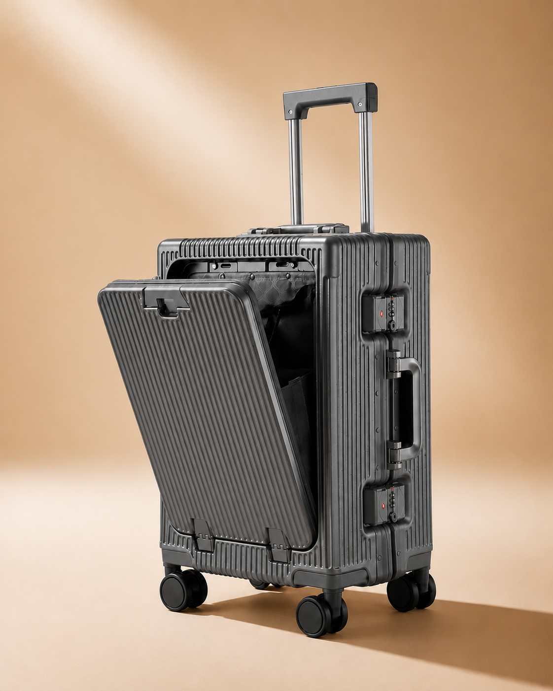 Talland front-opening cabin suitcase in grey, premium studio product view