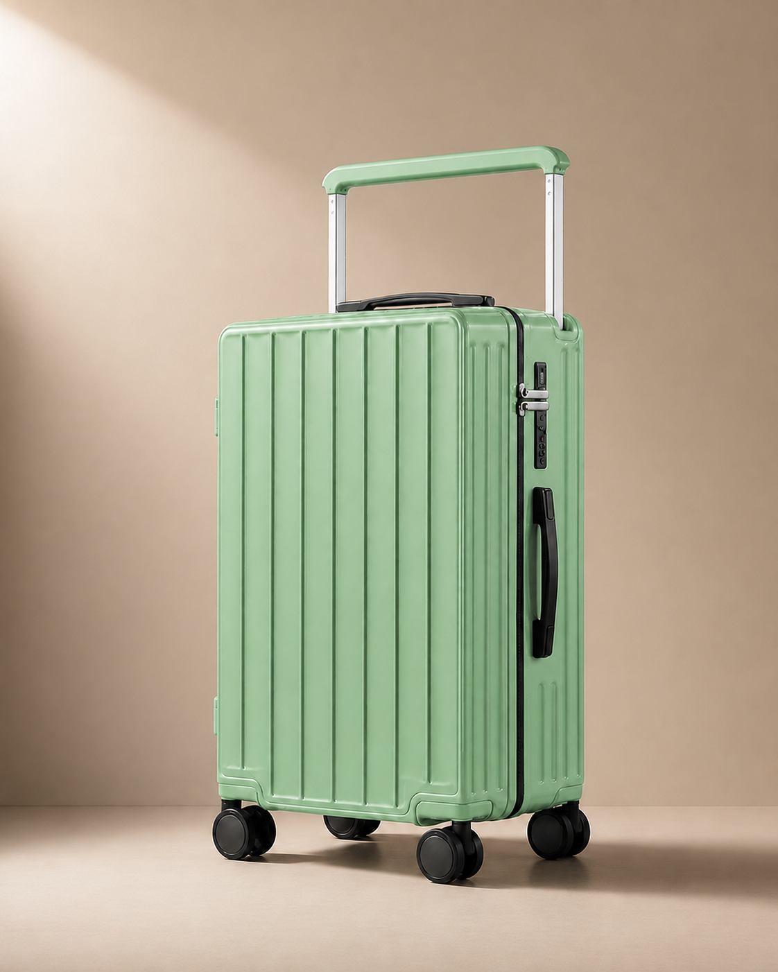 Portloe cabin suitcase in green, premium studio product view
