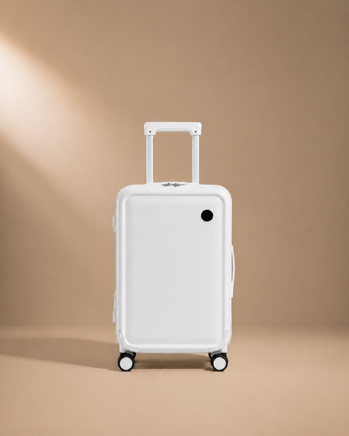 Beesands hard shell cabin suitcase in white - front studio view