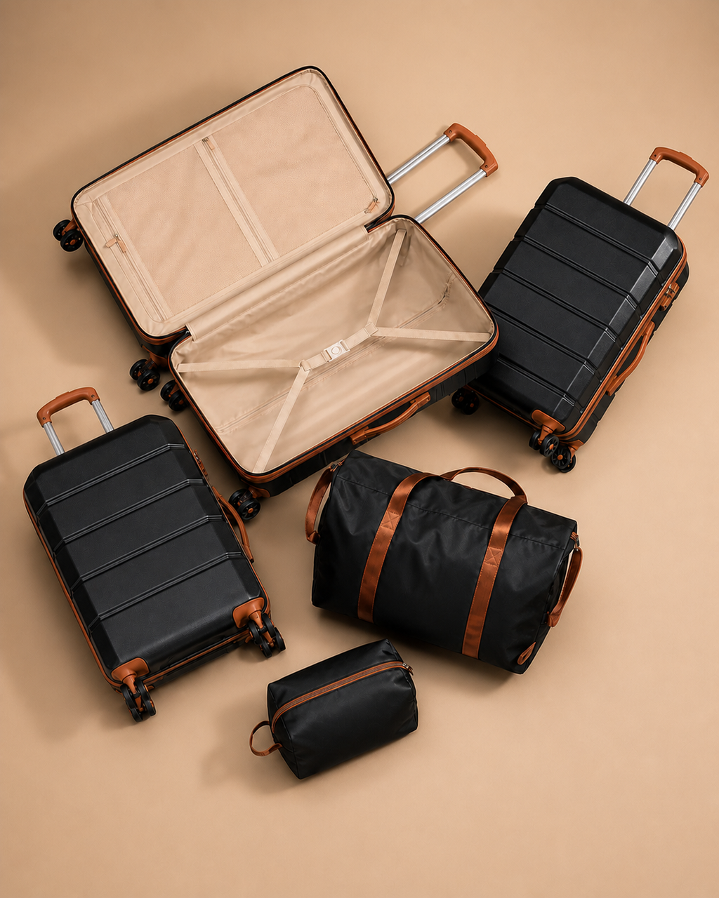 Lavenham 5 Piece Hard Shell Suitcase Set with Travel Bag - open interior view