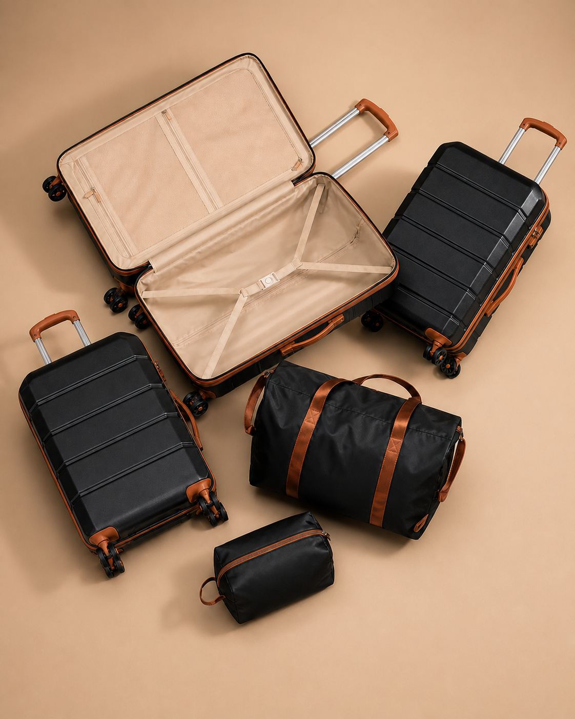 Lavenham 5 Piece Hard Shell Suitcase Set with Travel Bag - open interior view