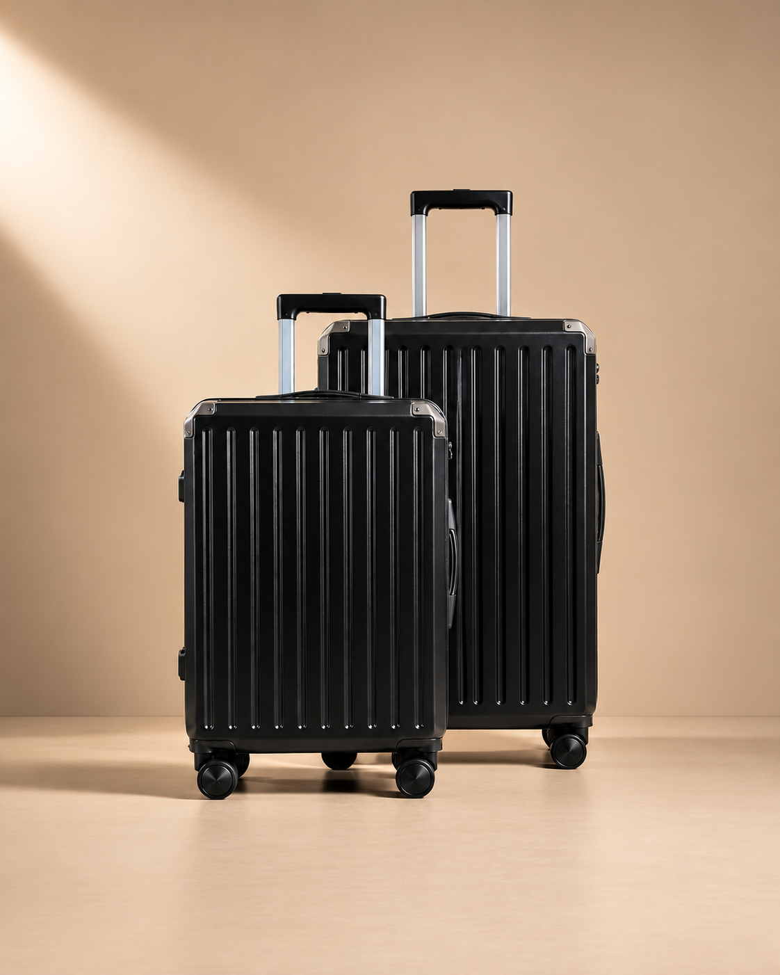 Tresaith black hard shell suitcase set with 20 and 28 inch cases, ribbed shell and telescopic handles