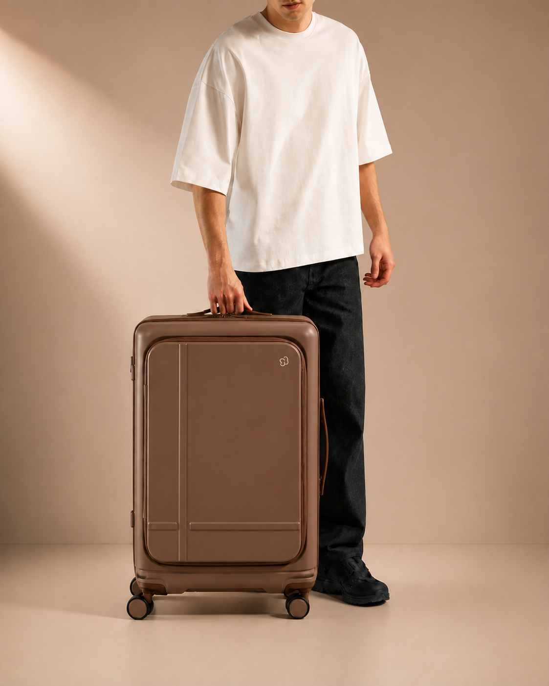 Kingsand Front-Opening Cabin Suitcase with Laptop Pocket - 20/25 Inch lifestyle view in Brown