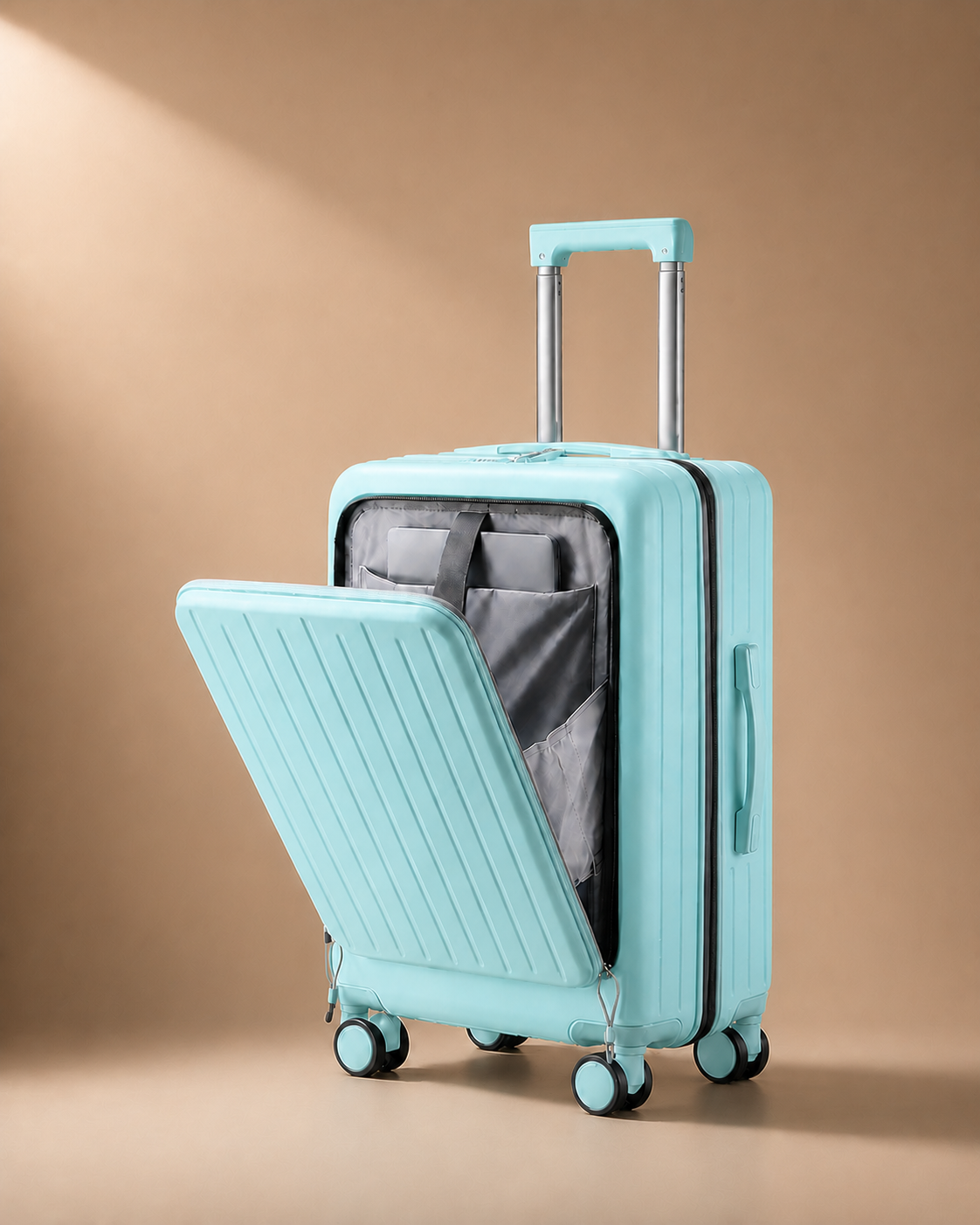 Bantham Front-Opening Cabin Suitcase with USB Port - 20-28 Inch in Blue