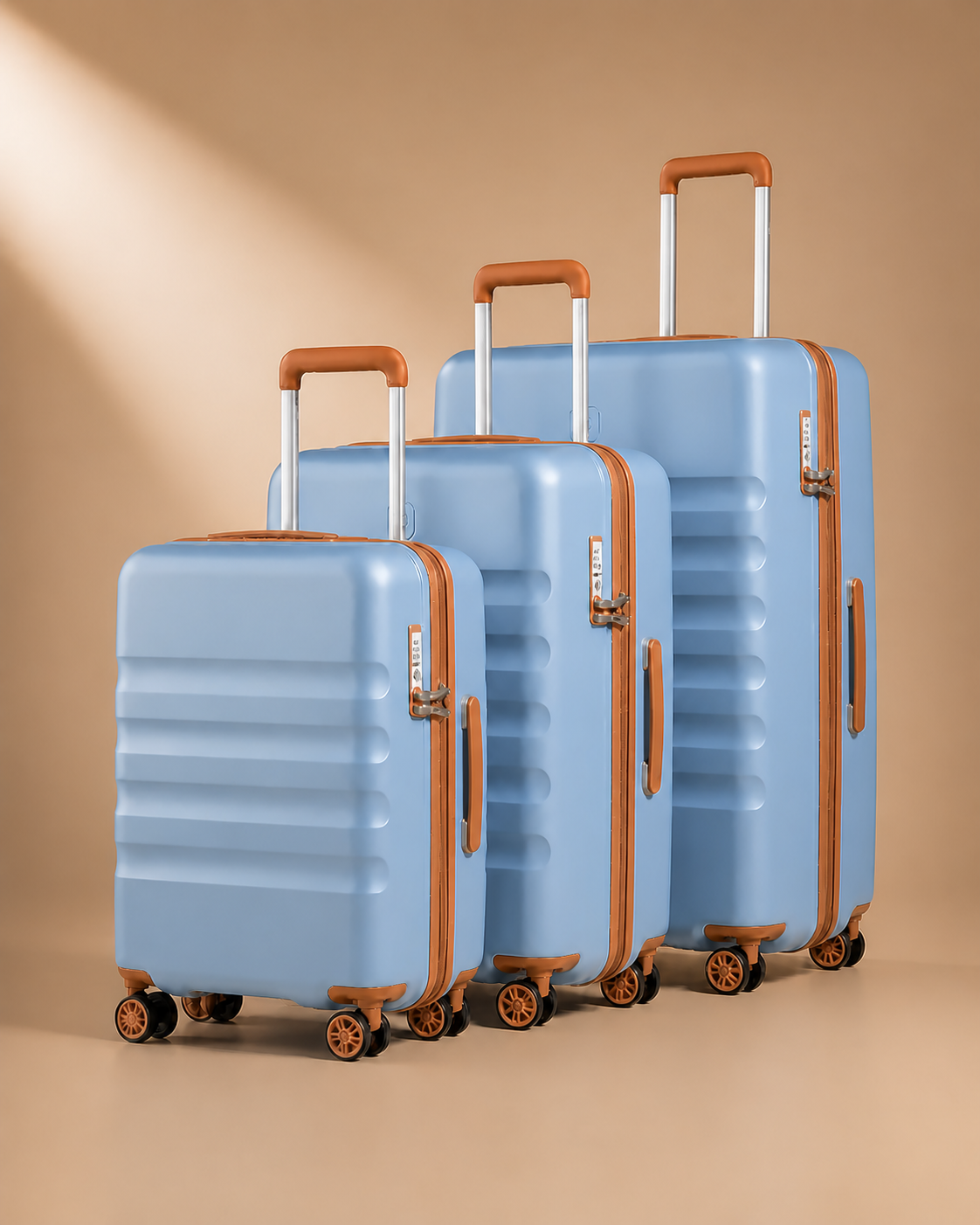 Staithes 3 Piece Hard Shell Suitcase Set in Blue Grey - 20/24/28 Inch
