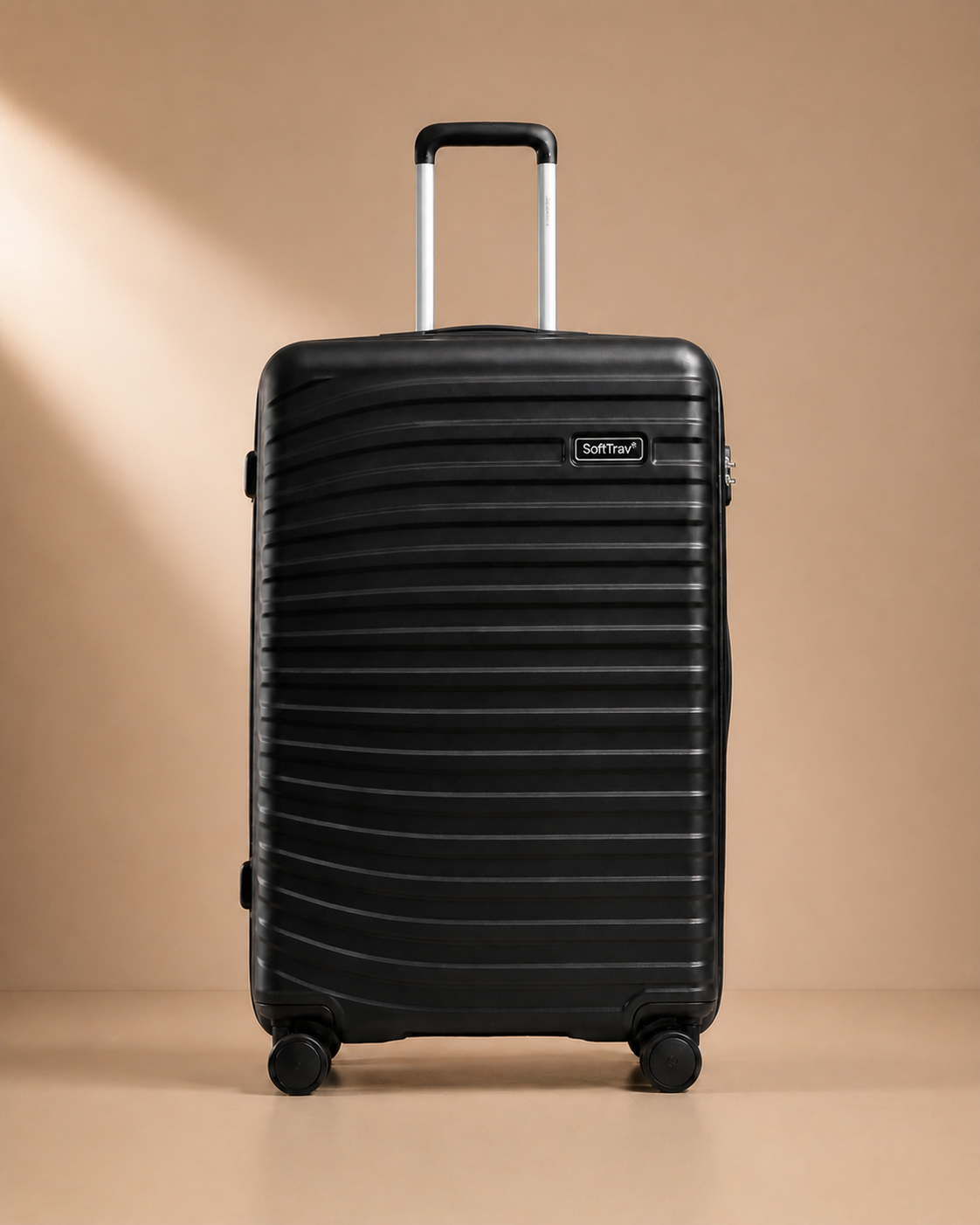 Portree 5 Piece Hard Shell Suitcase Set - 18/20/26/29/32 Inch - single suitcase close front view studio product photo