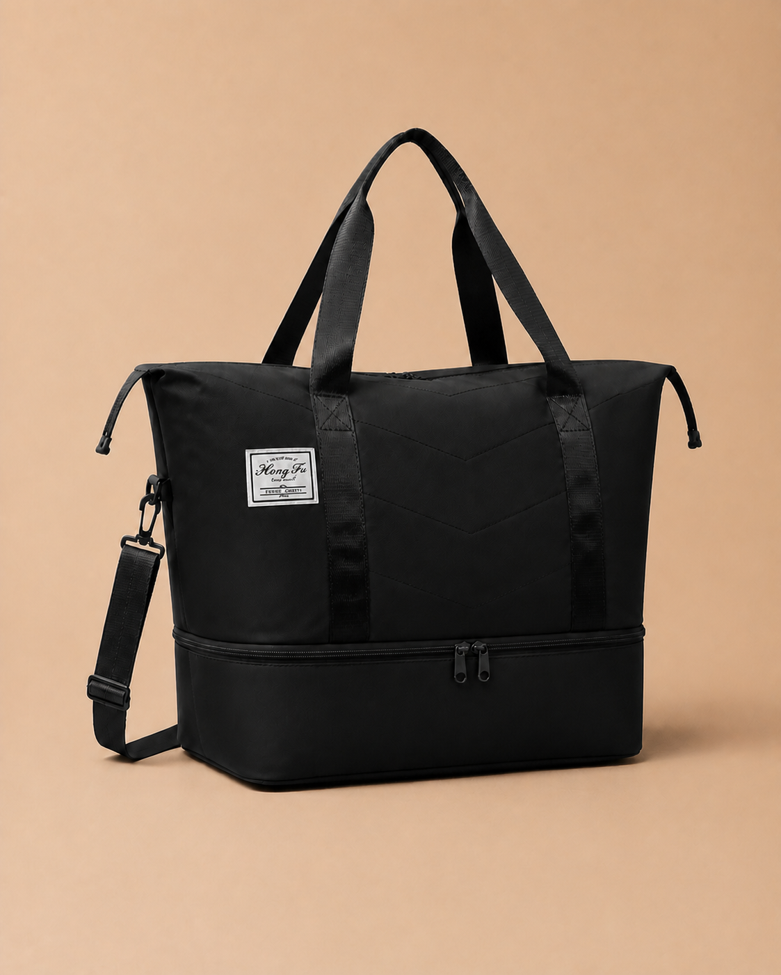 Black Coniston large capacity expandable travel bag with shoulder strap