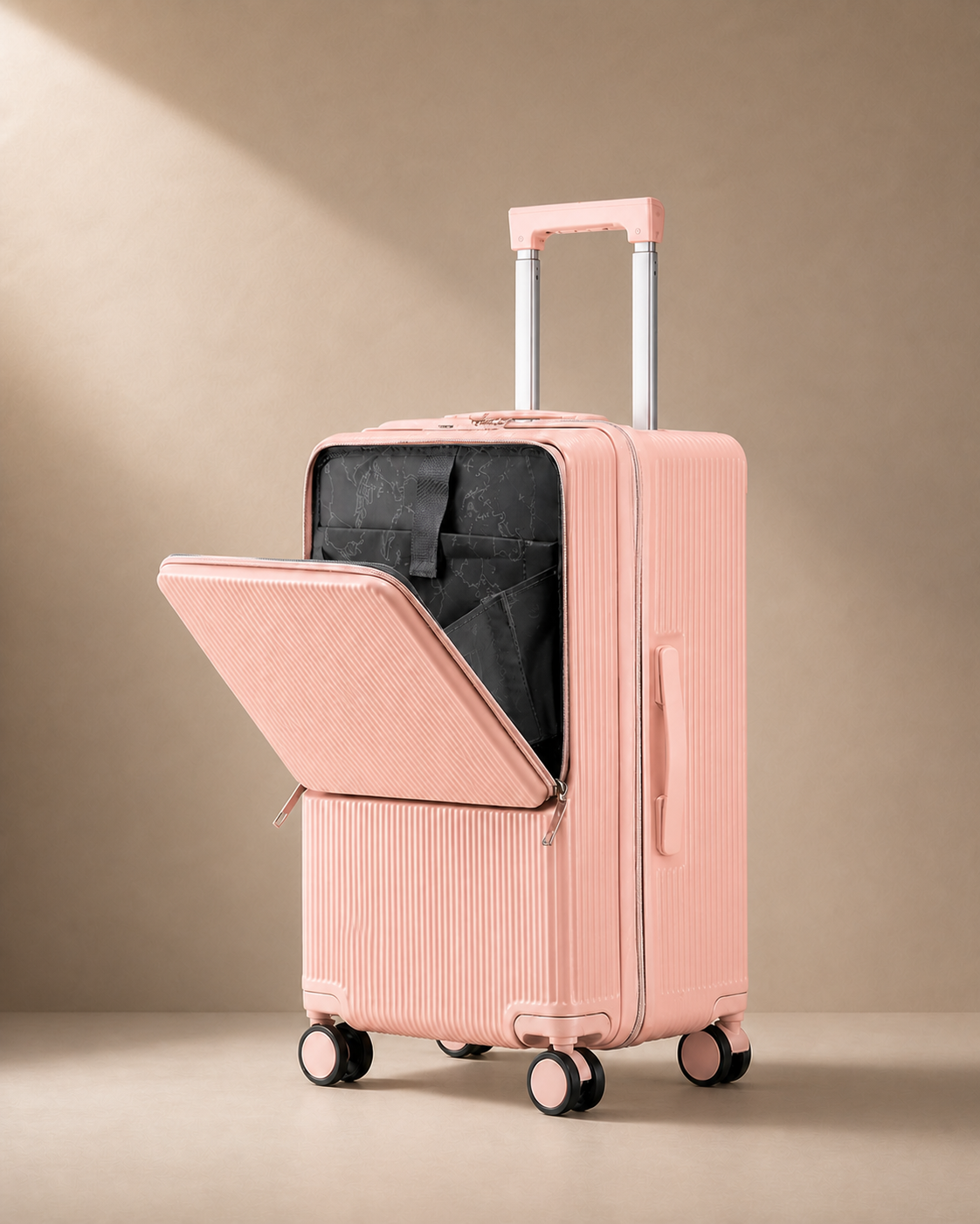Pink Looe Aluminium Frame Cabin Suitcase with Cup Holder and USB Port - 20/24/26 Inch